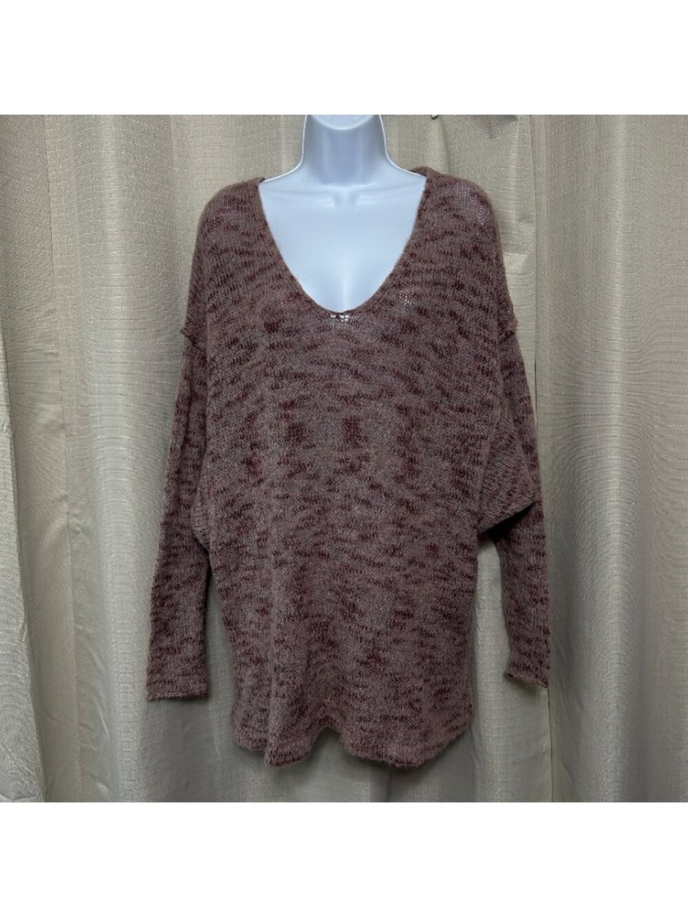 Free People Oversized Alpaca Blend V-Neck Sweater Women's Size Small Mauve